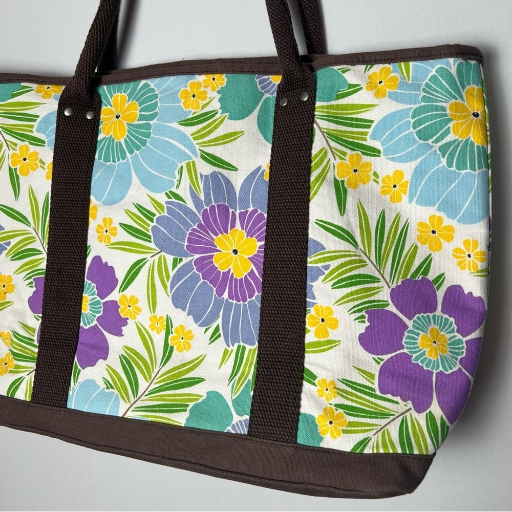 Pottery Barn Teen Multicolor Floral Fabric Tote Bag Pockets Farmers Market Bag - Picture 2 of 10